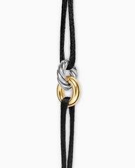 Sculpted Cable Linked Cord Bracelet in Black Nylon with Sterling Silver and 14K Yellow Gold, 8.7mm