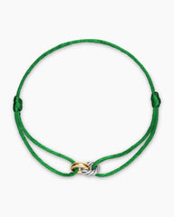 Sculpted Cable Linked Cord Bracelet in Green Nylon with Sterling Silver and 14K Yellow Gold, 8.7mm