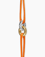 Sculpted Cable Linked Cord Bracelet in Orange Nylon with Sterling Silver and 14K Yellow Gold, 8.7mm