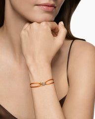 Sculpted Cable Linked Cord Bracelet in Orange Nylon with Sterling Silver and 14K Yellow Gold, 8.7mm