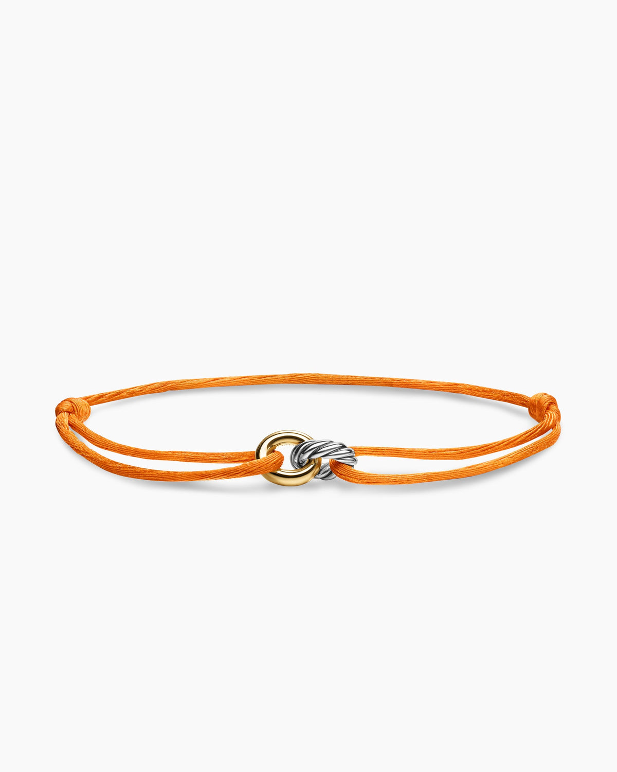 Sculpted Cable Linked Cord Bracelet in Orange Nylon with Sterling Silver and 14K Yellow Gold, 8.7mm