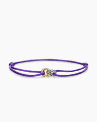 Sculpted Cable Linked Cord Bracelet in Purple Nylon with Sterling Silver and 14K Yellow Gold, 8.7mm