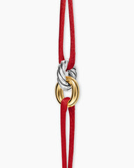 Sculpted Cable Linked Cord Bracelet in Red Nylon with Sterling Silver and 14K Yellow Gold, 8.7mm