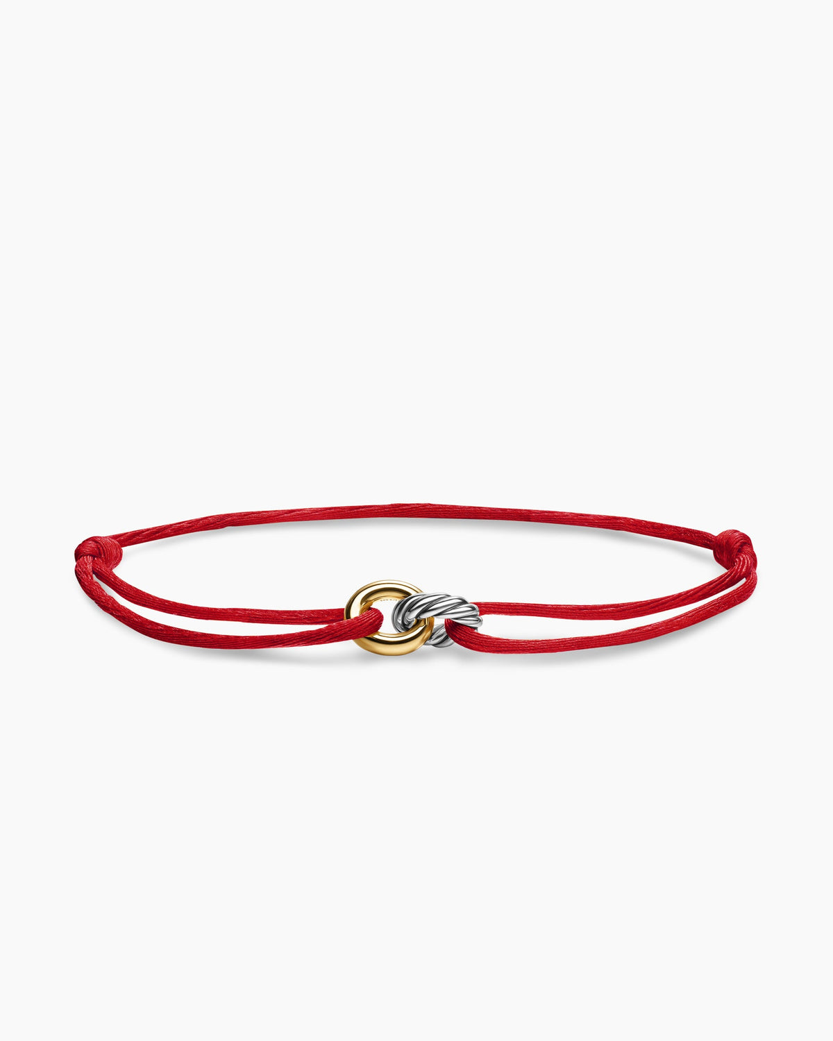 Sculpted Cable Linked Cord Bracelet in Red Nylon with Sterling Silver and 14K Yellow Gold, 8.7mm