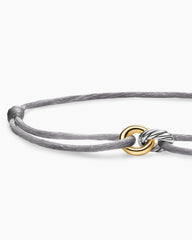 Sculpted Cable Linked Cord Bracelet in Silver Nylon with Sterling Silver and 14K Yellow Gold, 8.7mm