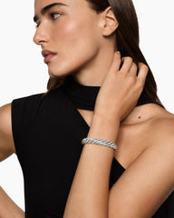 Sculpted Cable Flex Bracelet in 18K White Gold with Diamonds, 11mm