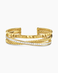 Crossover Trio Three Row Cuff Bracelet in 18K Yellow Gold with Diamonds, 20mm