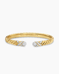 Sculpted Cable X Cuff Bracelet in 18K Yellow Gold with Diamonds, 6.2mm