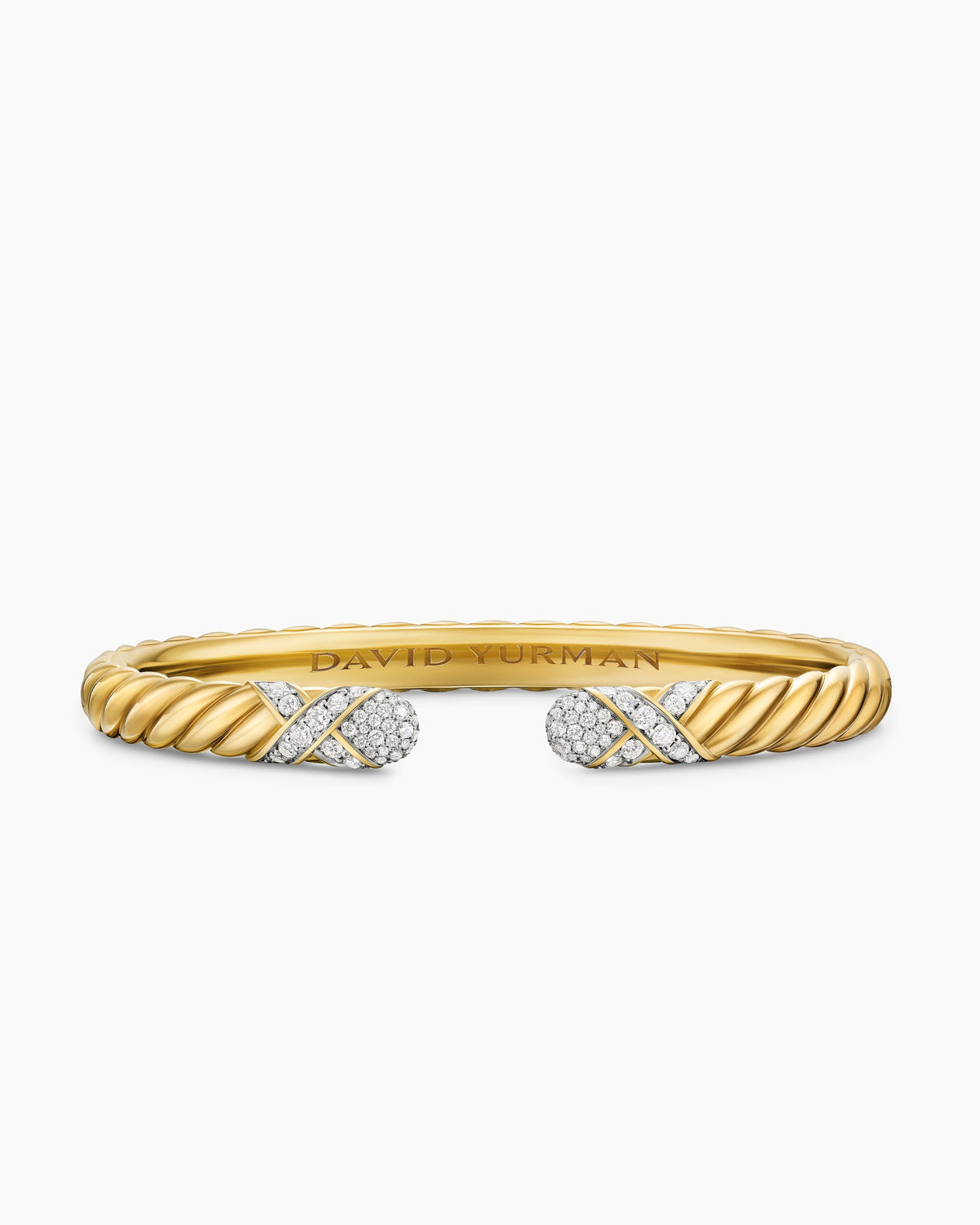 Sculpted Cable X Cuff Bracelet in 18K Yellow Gold with Diamonds, 6.2mm