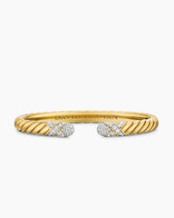 Sculpted Cable X Cuff Bracelet in 18K Yellow Gold with Diamonds, 6.2mm