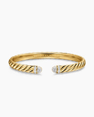 Sculpted Cable Cuff Bracelet in 18K Yellow Gold with Pavé Diamond Domes, 6.2mm