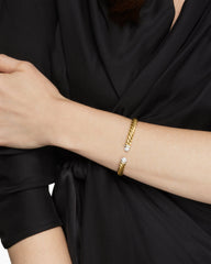 Sculpted Cable Cuff Bracelet in 18K Yellow Gold with Pavé Diamond Domes, 6.2mm