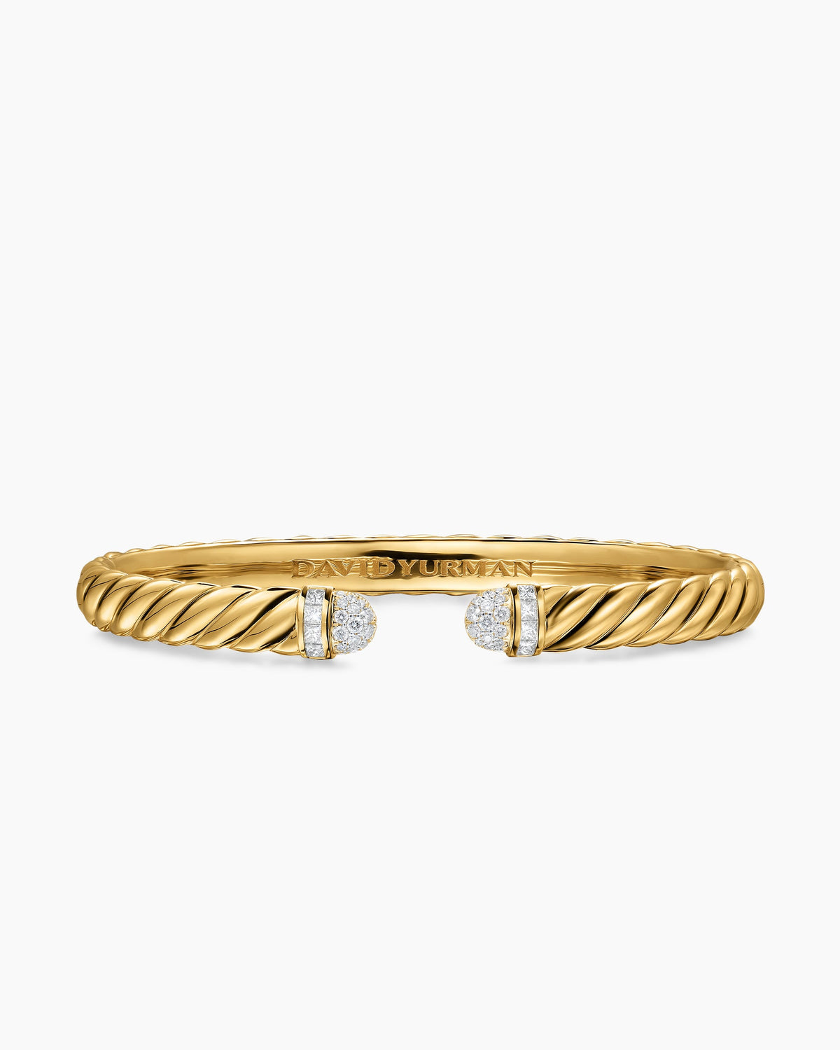 Sculpted Cable Cuff Bracelet in 18K Yellow Gold with Pavé Diamond Domes, 6.2mm