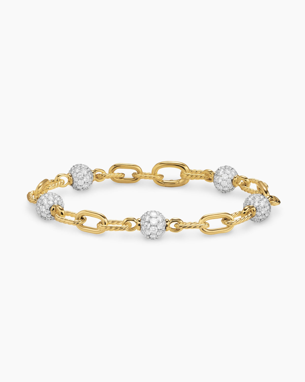 DY Madison® Pavé Bead Chain Bracelet in 18K Yellow Gold with Diamonds, 6mm