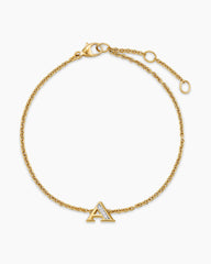 Petite Pavé Initial Chain Bracelet in 18K Yellow Gold with Diamond A