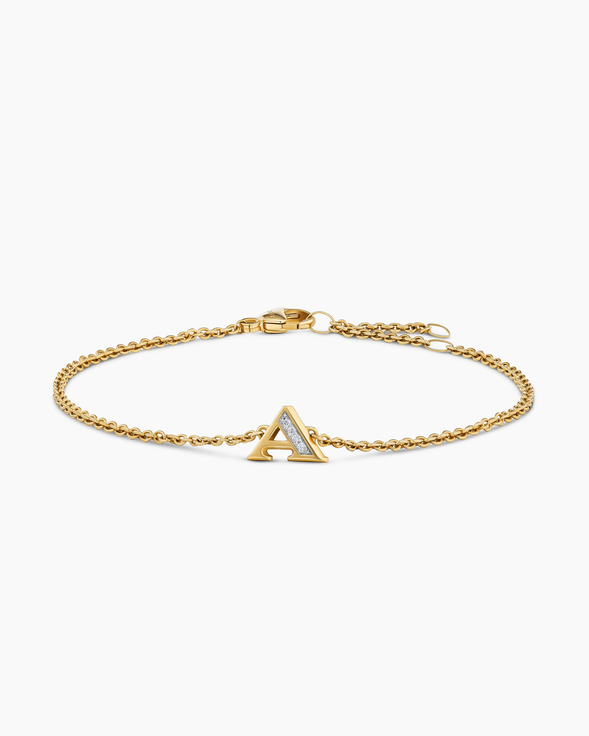 Petite Pavé Initial Chain Bracelet in 18K Yellow Gold with Diamond A