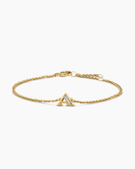 Petite Pavé Initial Chain Bracelet in 18K Yellow Gold with Diamond A