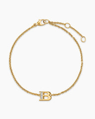 Petite Pavé Initial Chain Bracelet in 18K Yellow Gold with Diamond B
