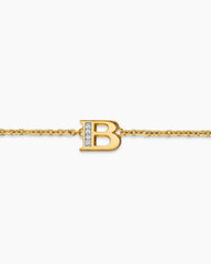Petite Pavé Initial Chain Bracelet in 18K Yellow Gold with Diamond B