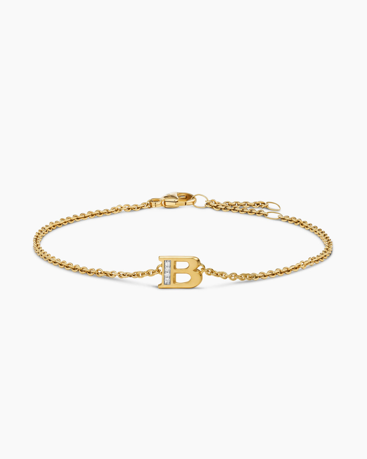 Petite Pavé Initial Chain Bracelet in 18K Yellow Gold with Diamond B