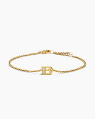 Petite Pavé Initial Chain Bracelet in 18K Yellow Gold with Diamond B