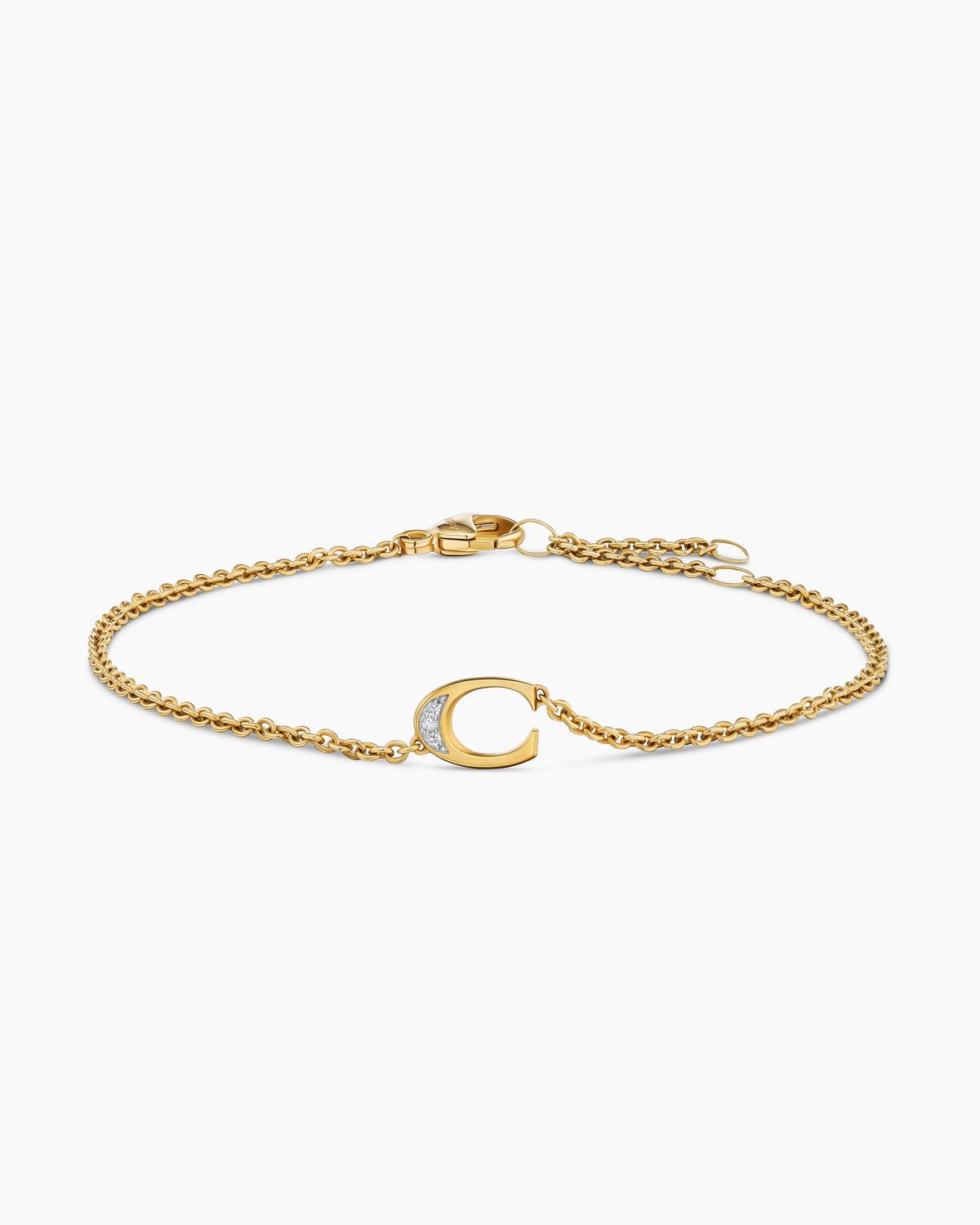 Petite Pavé Initial Chain Bracelet in 18K Yellow Gold with Diamond C