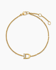 Petite Pavé Initial Chain Bracelet in 18K Yellow Gold with Diamond D