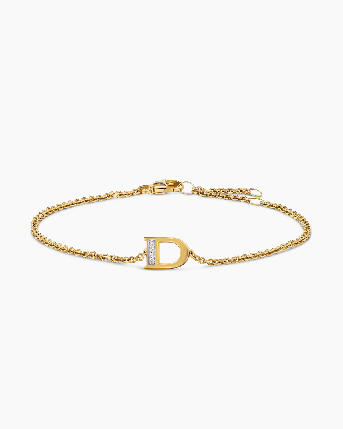 Petite Pavé Initial Chain Bracelet in 18K Yellow Gold with Diamond D