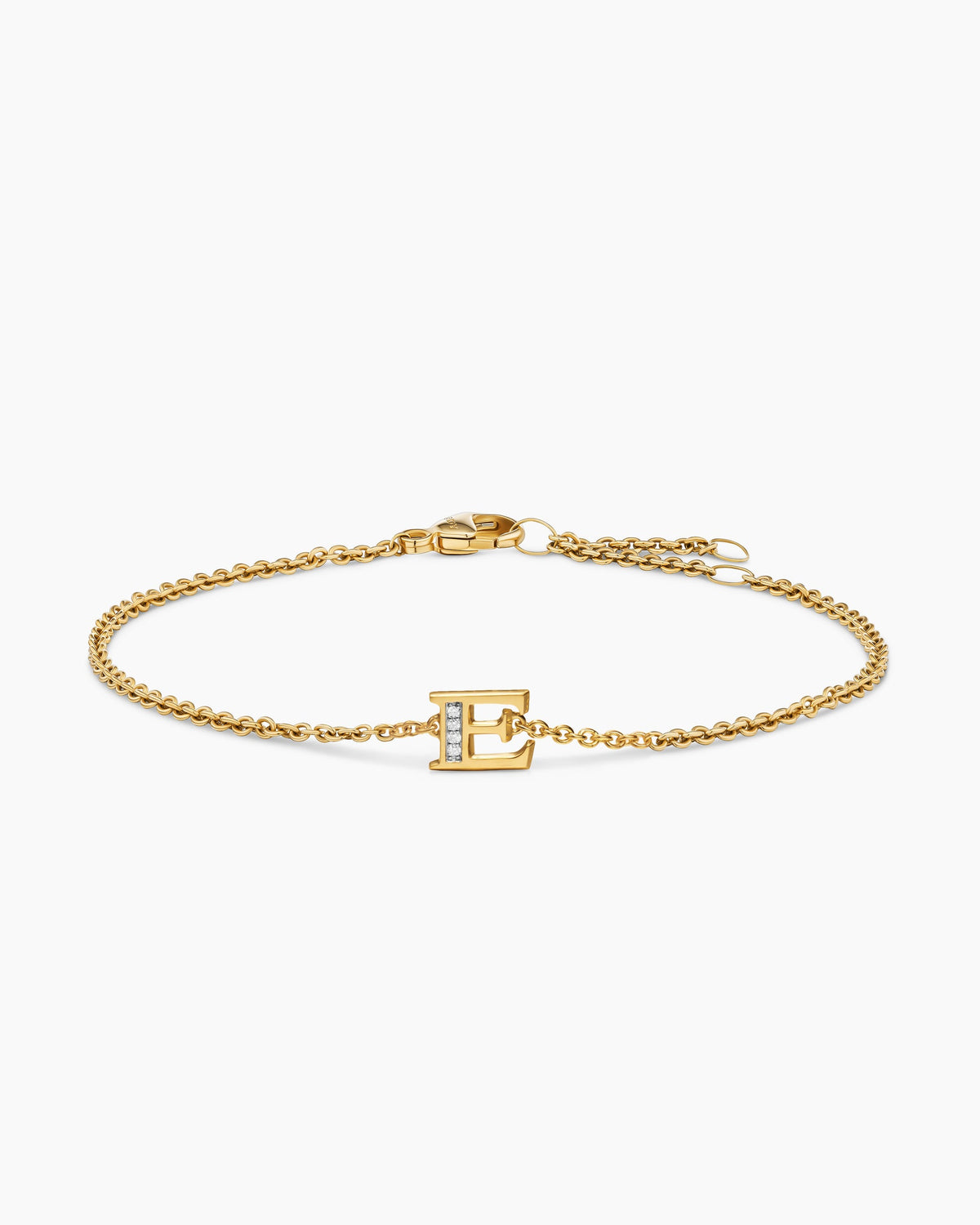 Petite Pavé Initial Chain Bracelet in 18K Yellow Gold with Diamond E