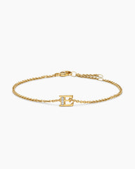 Petite Pavé Initial Chain Bracelet in 18K Yellow Gold with Diamond E