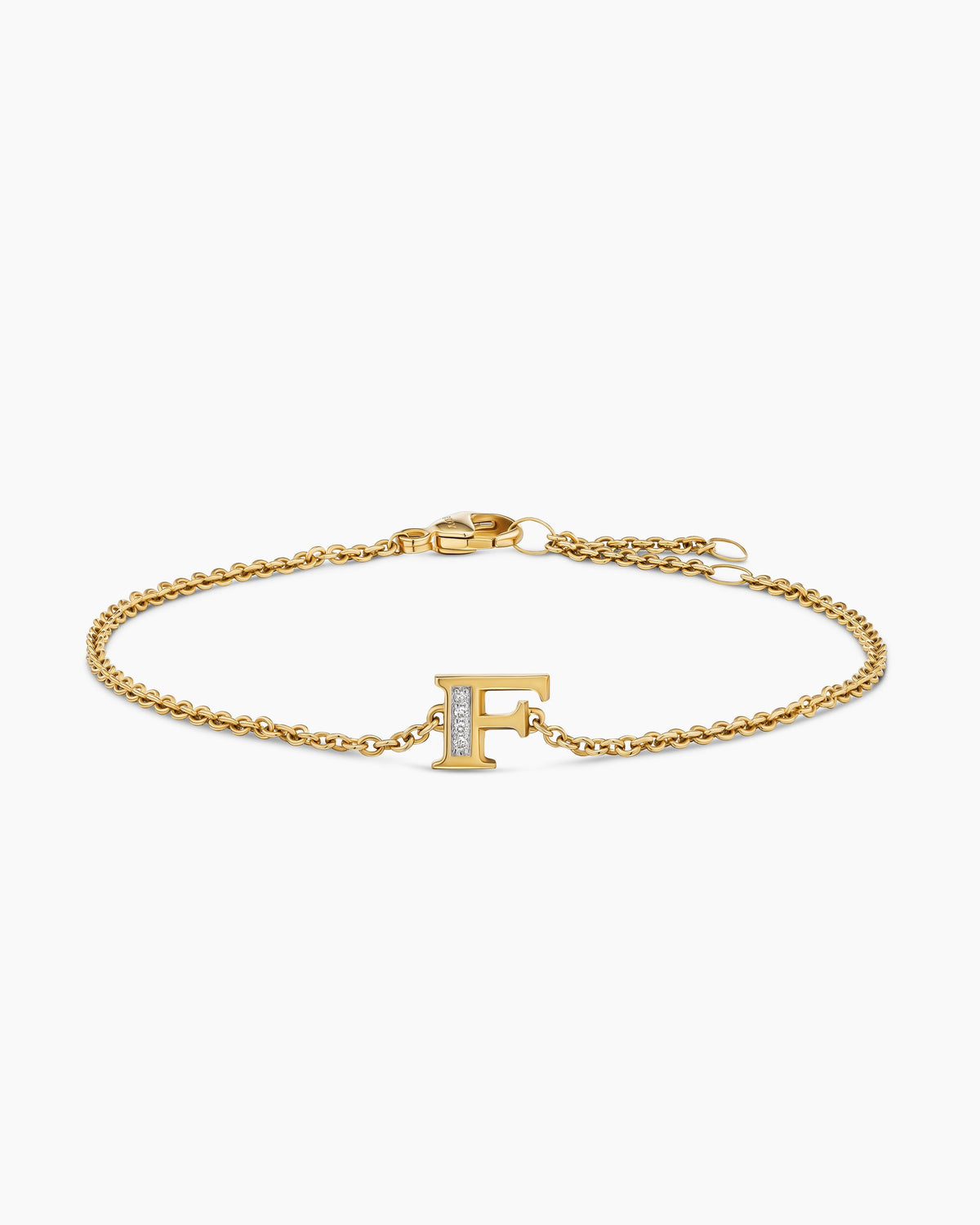 Petite Pavé Initial Chain Bracelet in 18K Yellow Gold with Diamond F