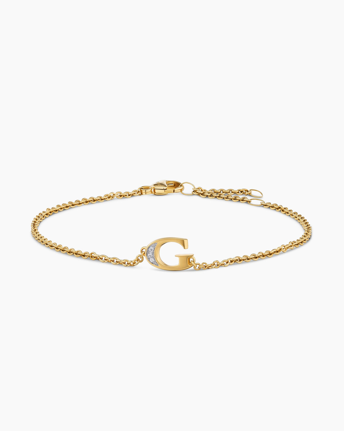 Petite Pavé Initial Chain Bracelet in 18K Yellow Gold with Diamond G
