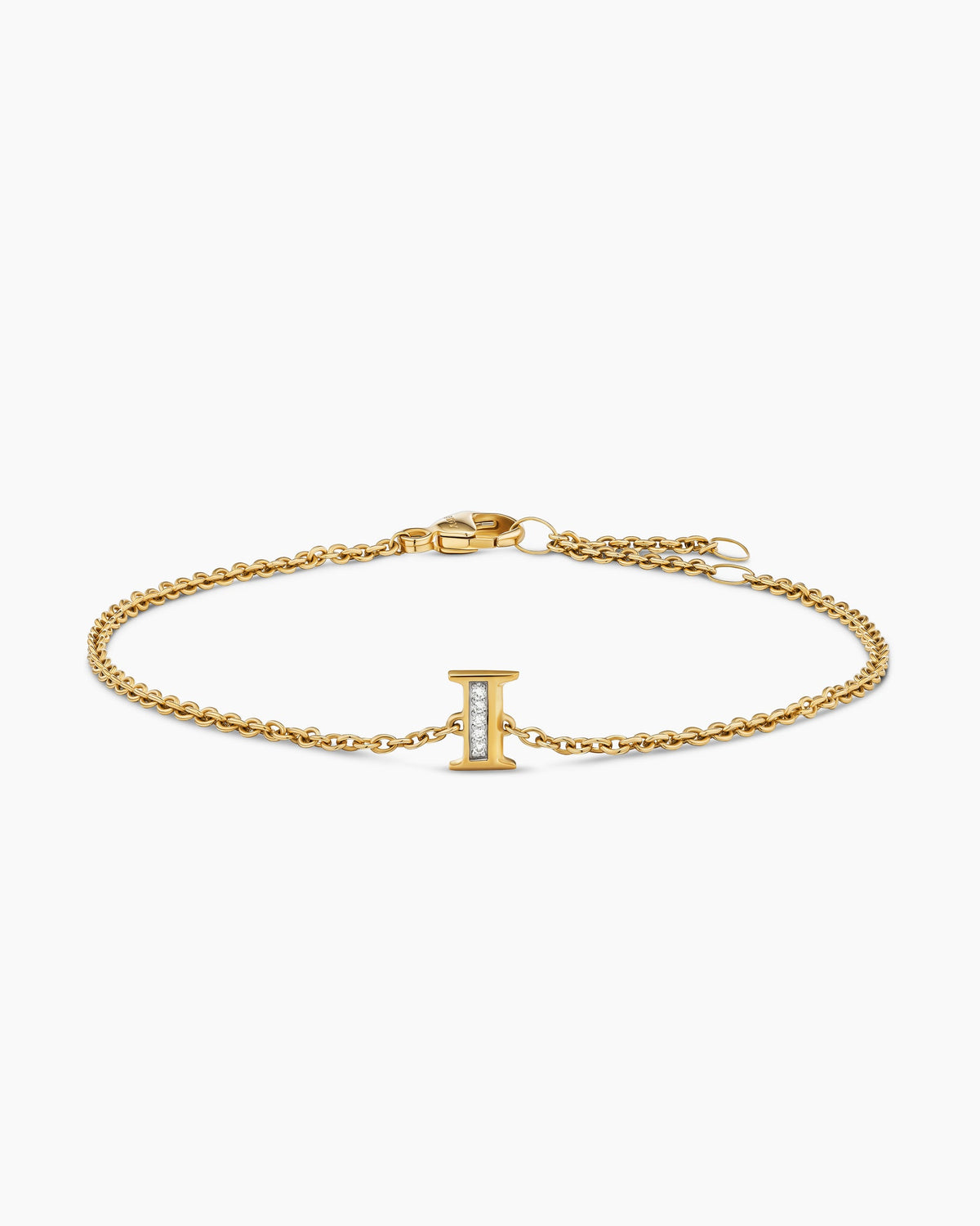 Petite Pavé Initial Chain Bracelet in 18K Yellow Gold with Diamond I