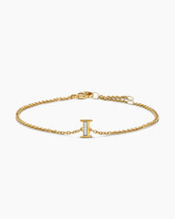 Petite Pavé Initial Chain Bracelet in 18K Yellow Gold with Diamond I