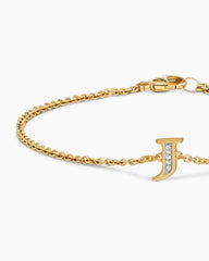 Petite Pavé Initial Chain Bracelet in 18K Yellow Gold with Diamond J