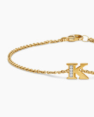 Petite Pavé Initial Chain Bracelet in 18K Yellow Gold with Diamond K