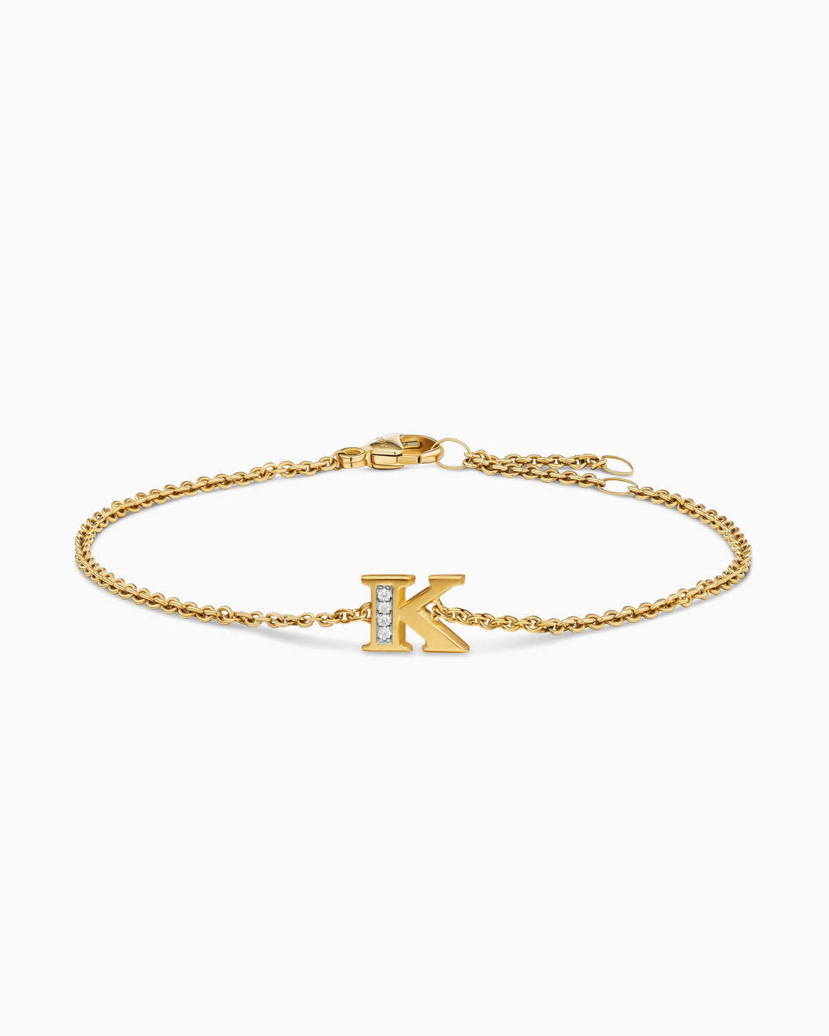 Petite Pavé Initial Chain Bracelet in 18K Yellow Gold with Diamond K
