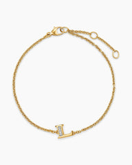 Petite Pavé Initial Chain Bracelet in 18K Yellow Gold with Diamond L