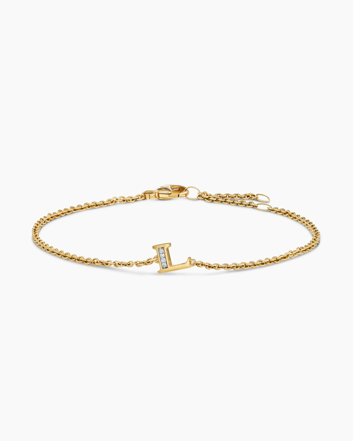 Petite Pavé Initial Chain Bracelet in 18K Yellow Gold with Diamond L