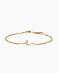 Petite Pavé Initial Chain Bracelet in 18K Yellow Gold with Diamond L