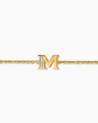 Petite Pavé Initial Chain Bracelet in 18K Yellow Gold with Diamond M