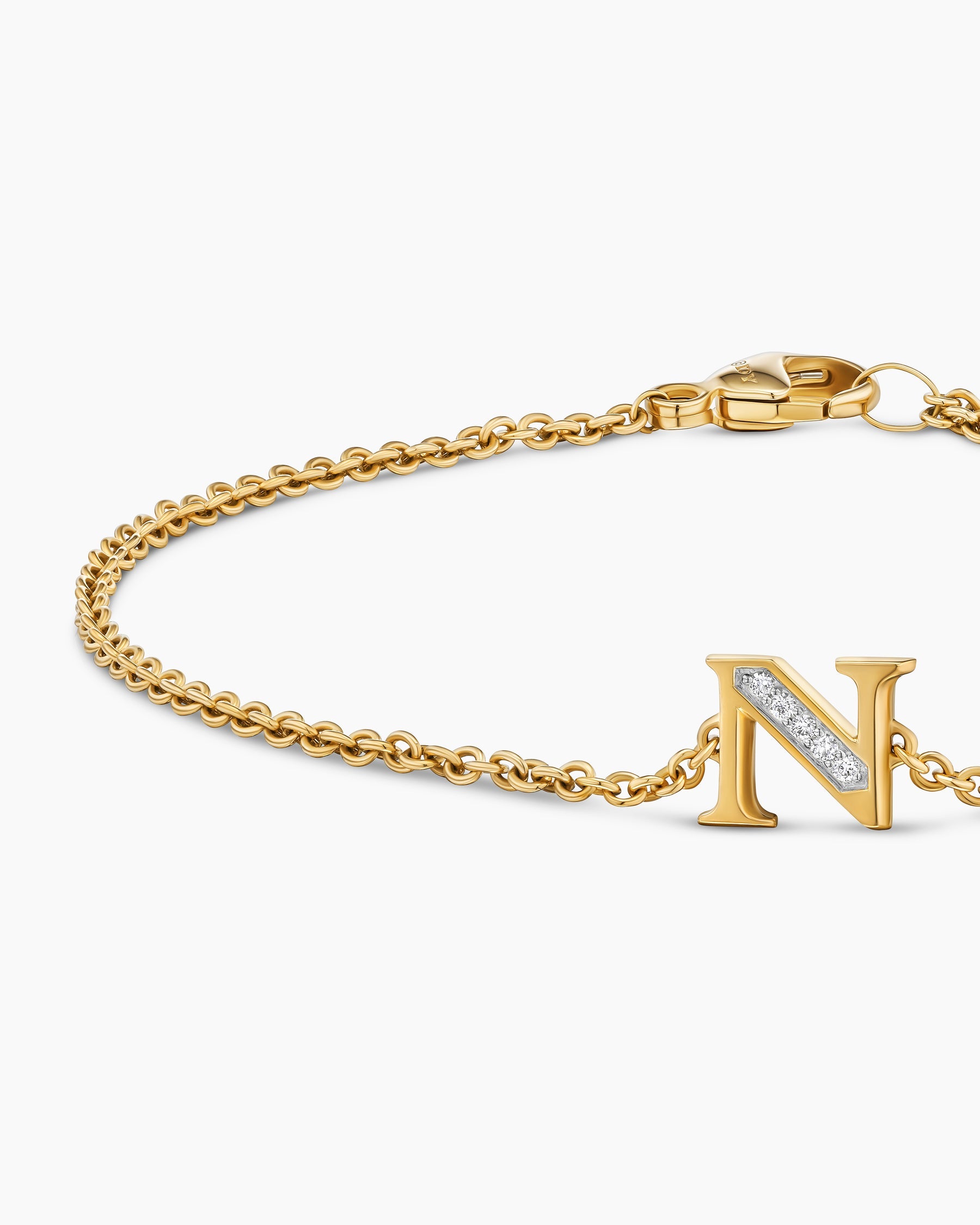 Petite Pavé Initial Chain Bracelet in 18K Yellow Gold with Diamond N