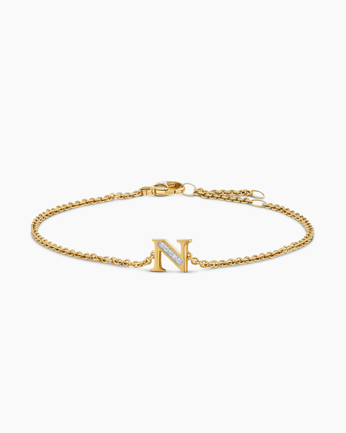 Petite Pavé Initial Chain Bracelet in 18K Yellow Gold with Diamond N