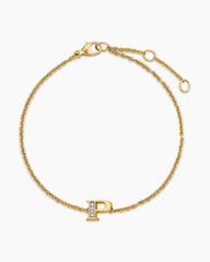 Petite Pavé Initial Chain Bracelet in 18K Yellow Gold with Diamond P