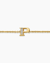 Petite Pavé Initial Chain Bracelet in 18K Yellow Gold with Diamond P