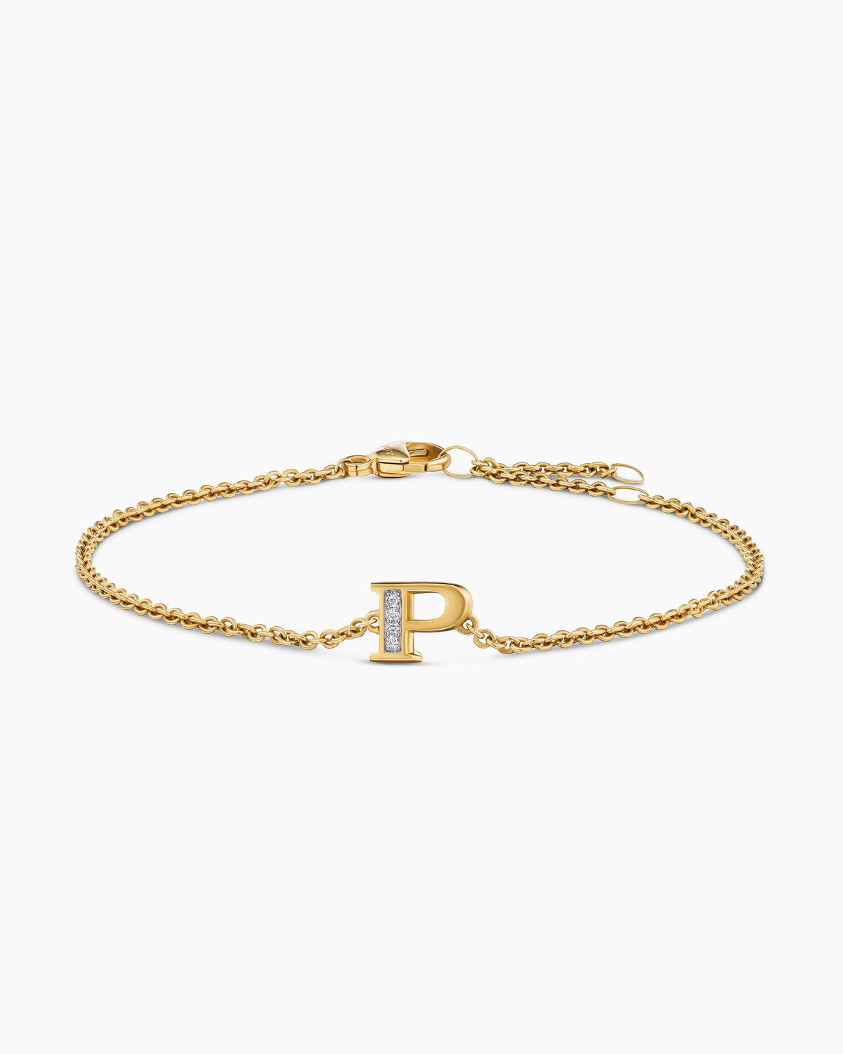 Petite Pavé Initial Chain Bracelet in 18K Yellow Gold with Diamond P