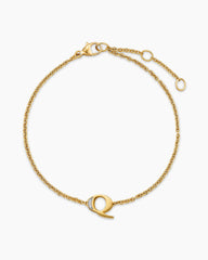 Petite Pavé Initial Chain Bracelet in 18K Yellow Gold with Diamond Q