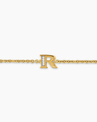 Petite Pavé Initial Chain Bracelet in 18K Yellow Gold with Diamond R