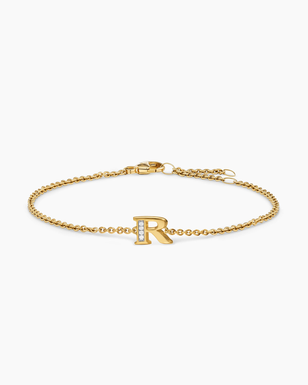 Petite Pavé Initial Chain Bracelet in 18K Yellow Gold with Diamond R