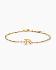 Petite Pavé Initial Chain Bracelet in 18K Yellow Gold with Diamond R